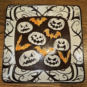 Eli + Ana Creep Show Halloween Pumpkin and Bat Square Dinner Plate